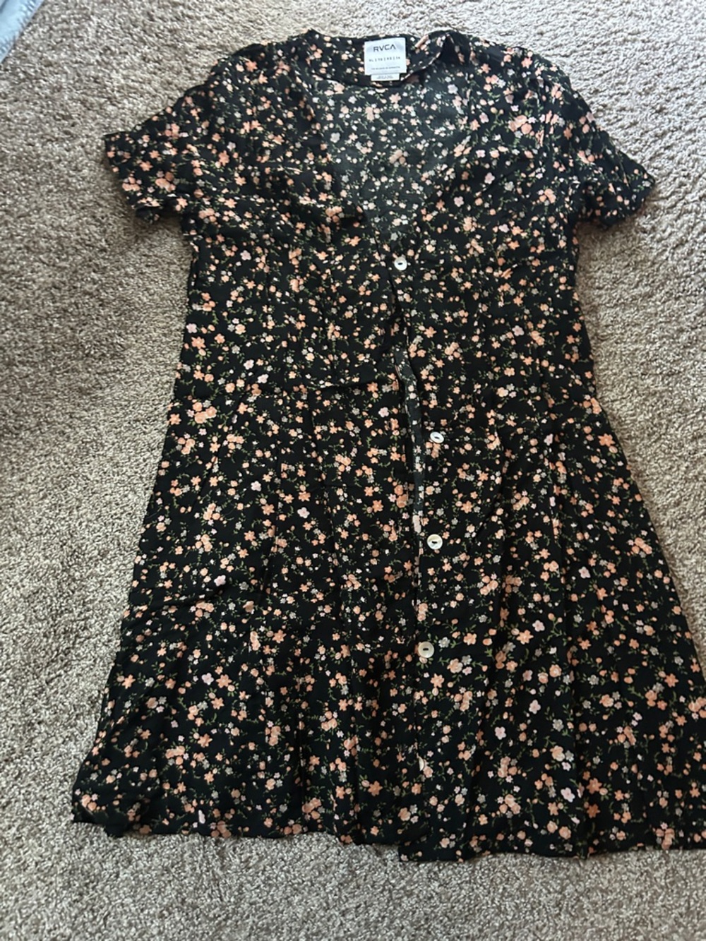RVCA Black Dress with Pink Floral Print - Button Front